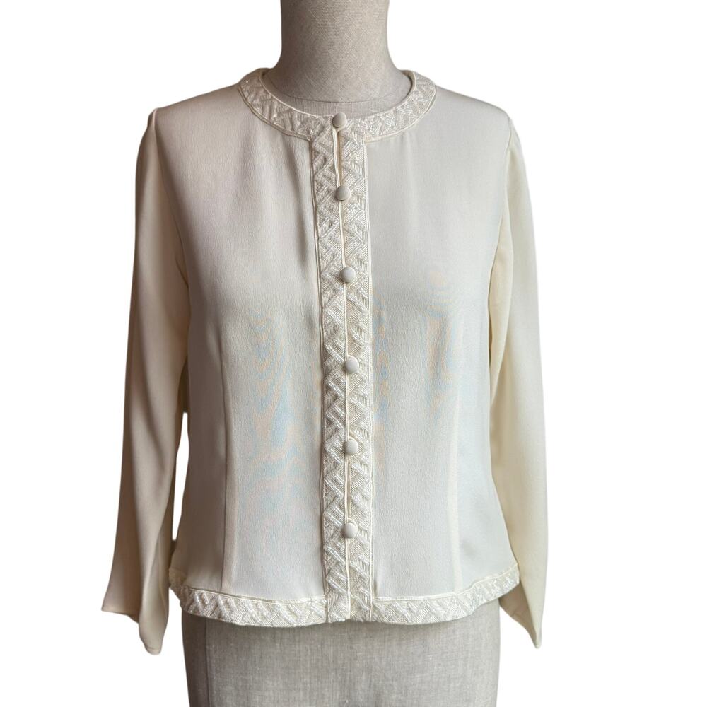 Talbots Petites Silk Beaded Jacket Cardigan Size 10P Ivory